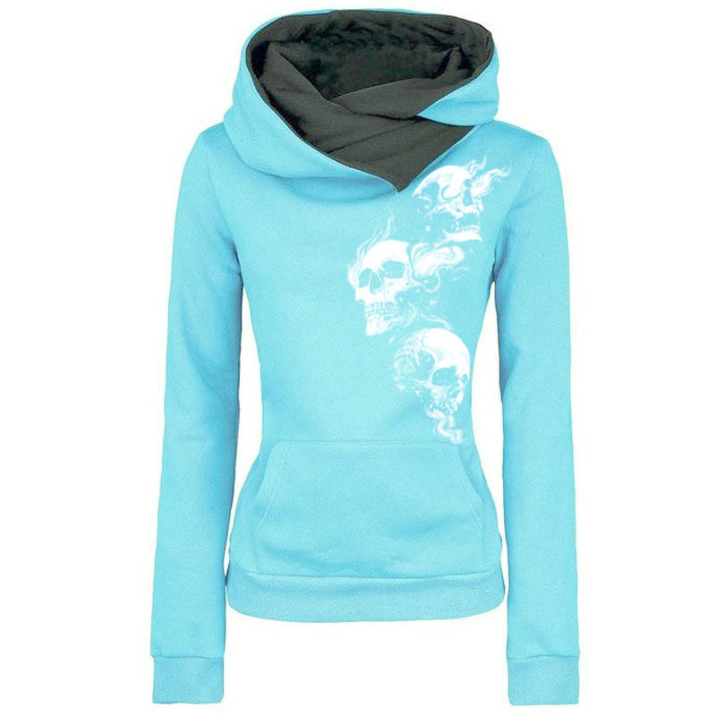 Retro Gothic Three Smoke Skull Print Hoodie