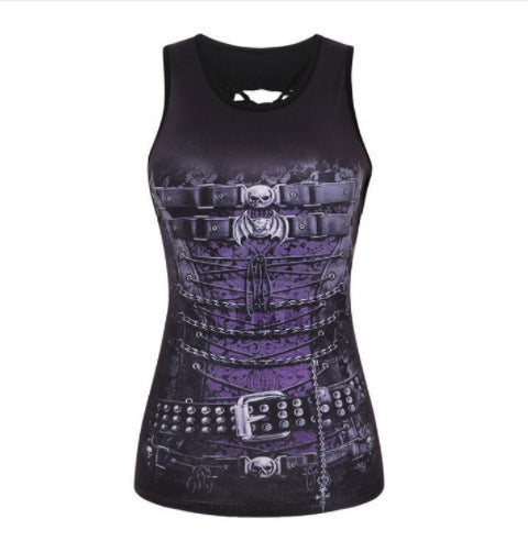 Gothic Dark Purple Chain Print Slim Vest