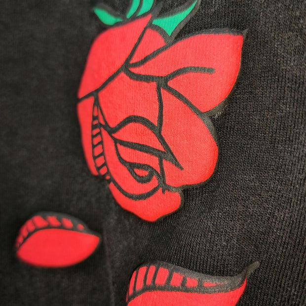 Vintage Rose Skull Hand Printed Short Sleeve round Neck T-shirt