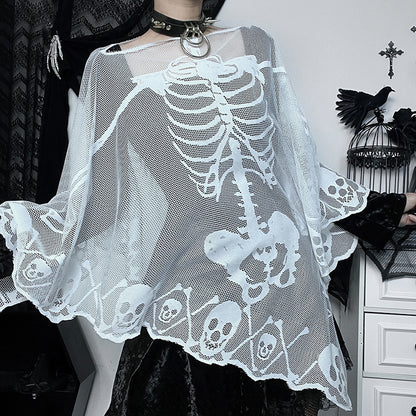 Halloween Skelett Spitzenschal Cape