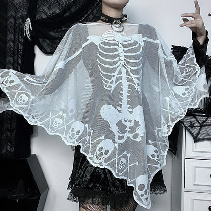 Halloween Skelett Spitzenschal Cape