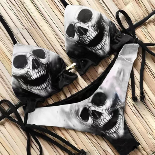 Sexy Badeanzug-Set mit Totenkopf-Print