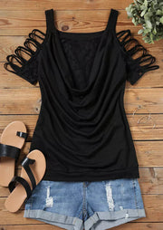 Sexy Lace Stitching Hollow-out Draped off-the-Shoulder Women's Shirt