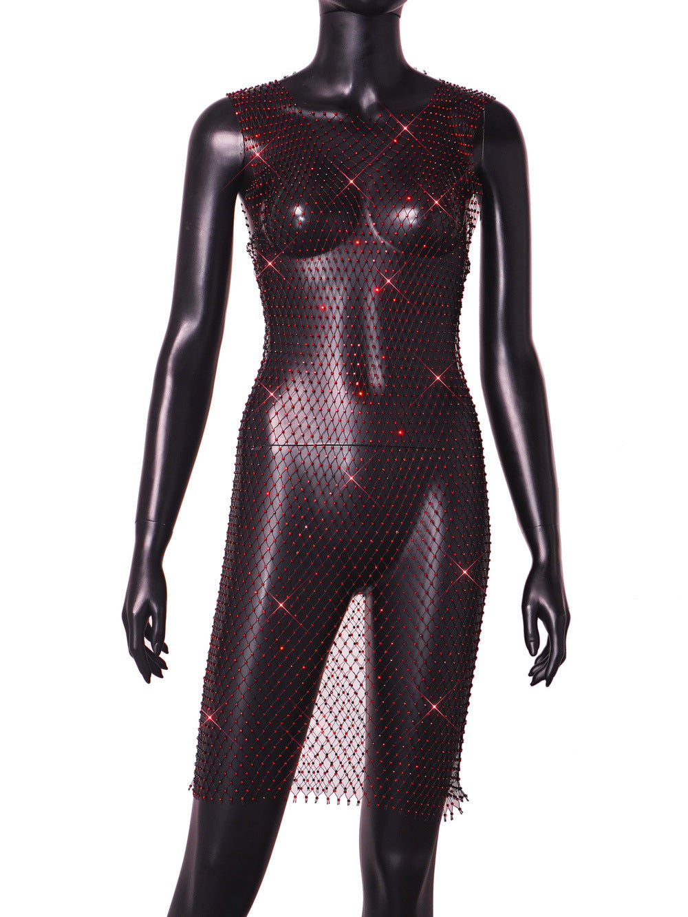 Mesh Rhinestone Rhinestone Fishnet Dress