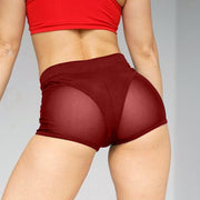 Sexy High Waist Grenadine Stitching Tight Stretch Sports Shorts
