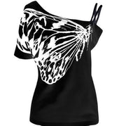 T-shirt imprimé papillon à une épaule