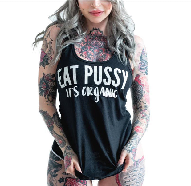 Gothic Style Eat Pussy Is Organic Printed Vest