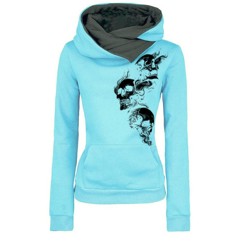 Retro Gothic Three Smoke Skull Print Hoodie