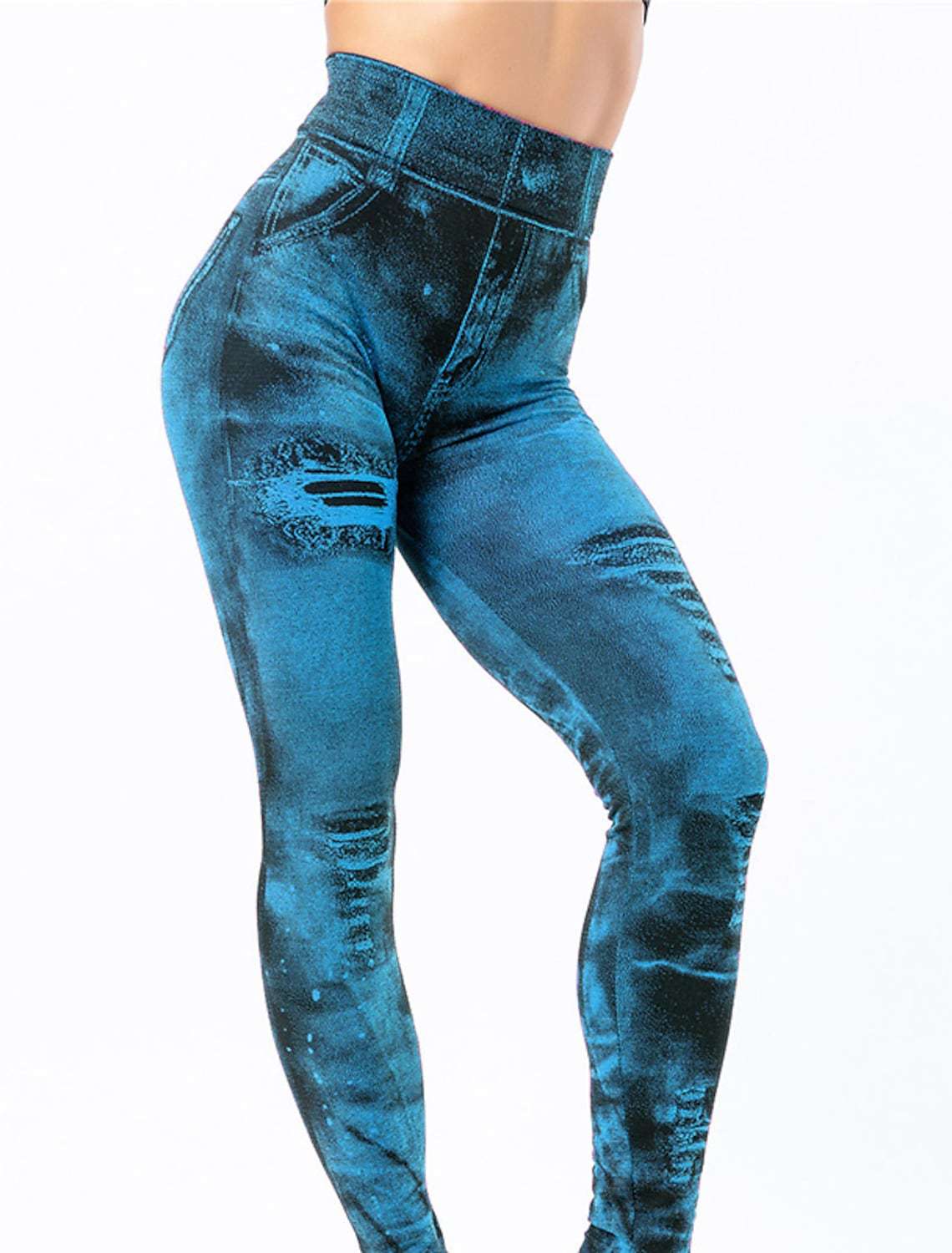 Fake Ripped Imitation Denim High Waist Yoga Pants