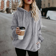 Pullover Solid Color Plush Loose Zipper Hoodie