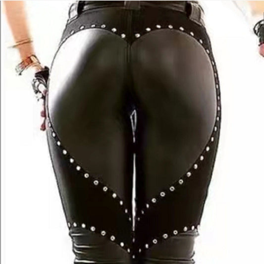 Pantalon en cuir PU à rivets sexy