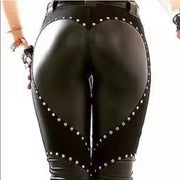 Sexy Rivets Strap PU Leather Pants