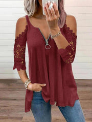 Sling Hollow Lace Sleeves Knit Top