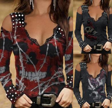 Long-Sleeved T-Shirt With Strapless Hot Drill Butterfly Elements