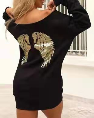 Sweat-shirt sexy à paillettes et ailes brillantes