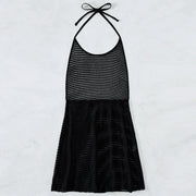 Halterneck with Suspenders Pure Color Mesh Skirt