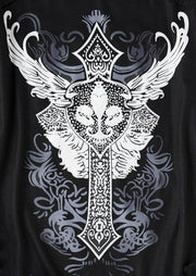 Gothic Cross Print Lace Stitching off-Shoulder Coat