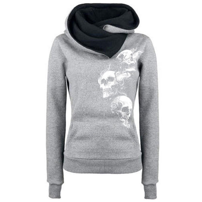 Retro Gothic Three Smoke Skull Print Hoodie