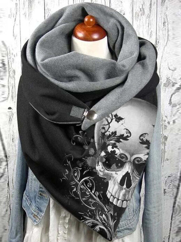 Gothic Flower Skull Print Large Triangle Scarf