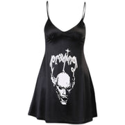 Gothic Style Dark Devil Print Deep V Strap Dress
