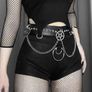Gothic Dark Style Chain High Waist Straight Poly Urethane Leather Shorts