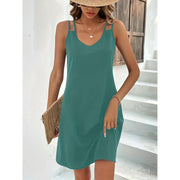 Solid Color Double Strap Hollow Sleeveless Dress