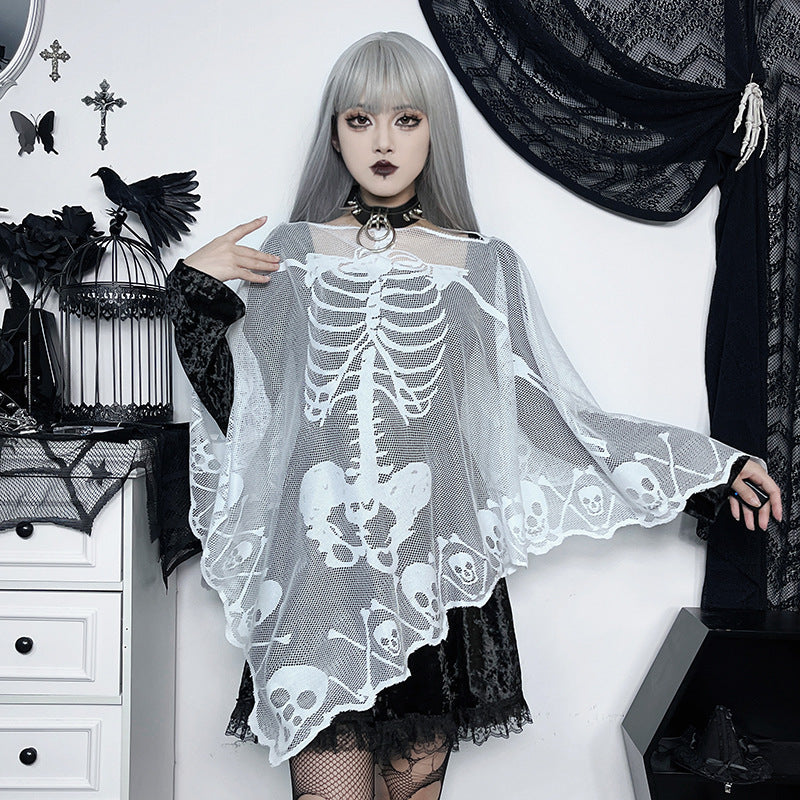 Halloween Skeleton Lace Shawl Cape