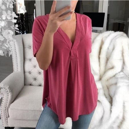 V-neck Solid Color Short Sleeve T-shirt