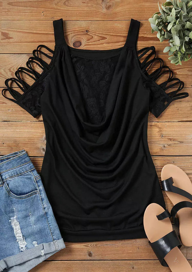 Sexy Lace Stitching Hollow-out Draped off-the-Shoulder Women's Shirt