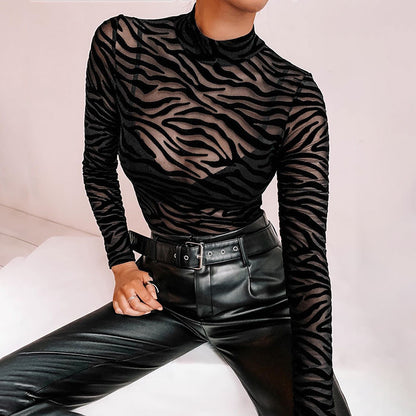 Irregular Striped Sexy See-through Jumpsuit