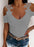 U-Neck Solid Color Lace T-Shirt Top