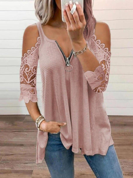 Sling Hollow Lace Sleeves Knit Top