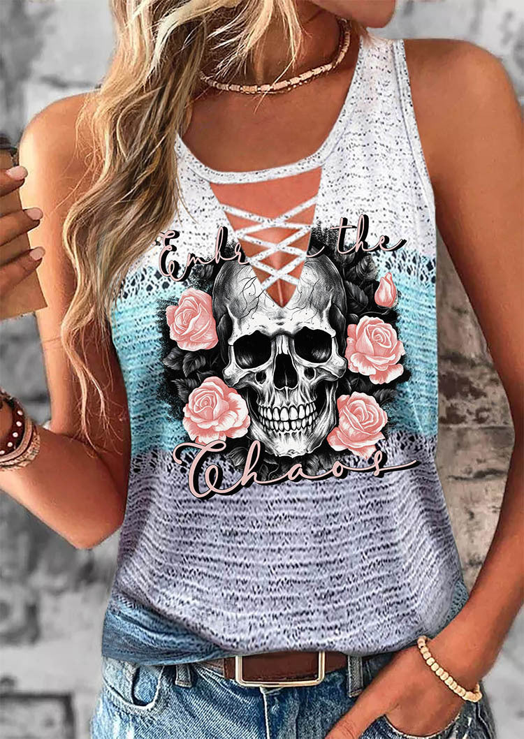 Gothic Skull Printed Breathable round Neck Strap Vest