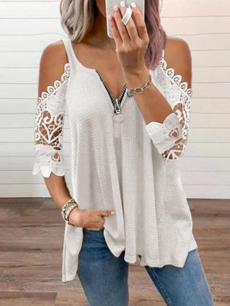 Sling Hollow Lace Sleeves Knit Top