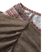 Vintage Pattern Round Neck Pullover Patchwork Top