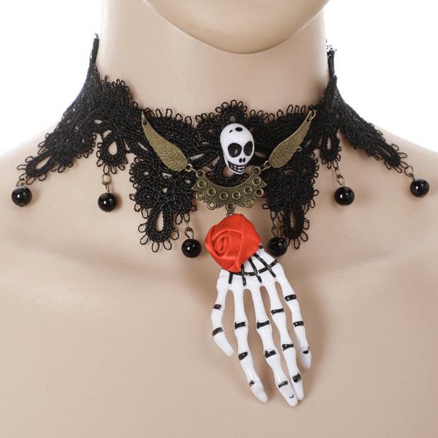 Halloween Scary Skeleton Palm Necklace
