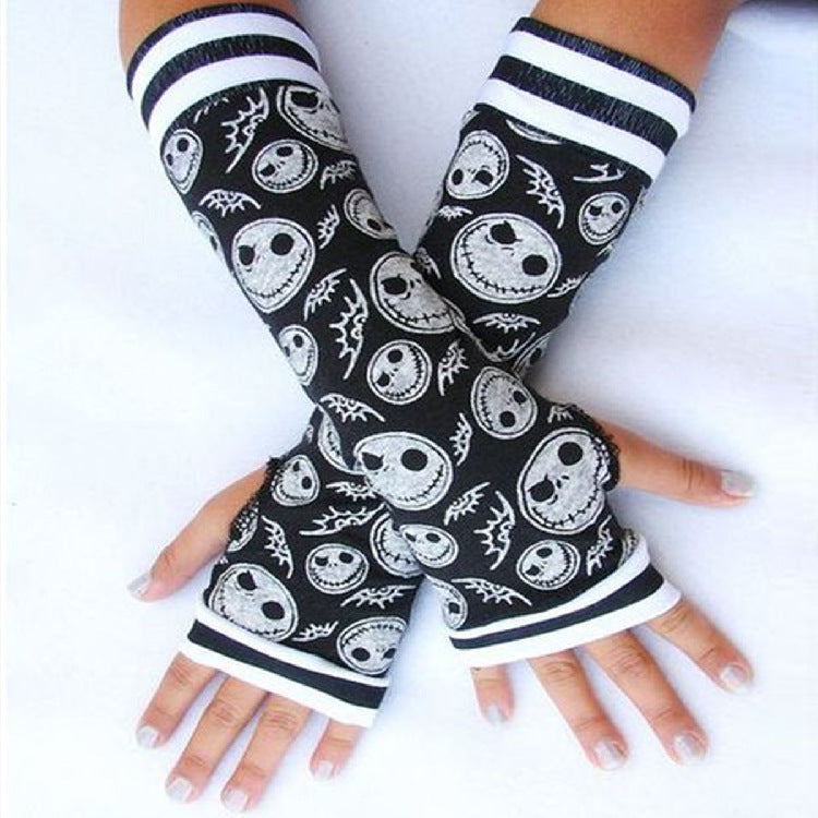 Punk printed fingerless gloves