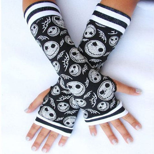 Fingerlose Handschuhe mit Punk-Print 