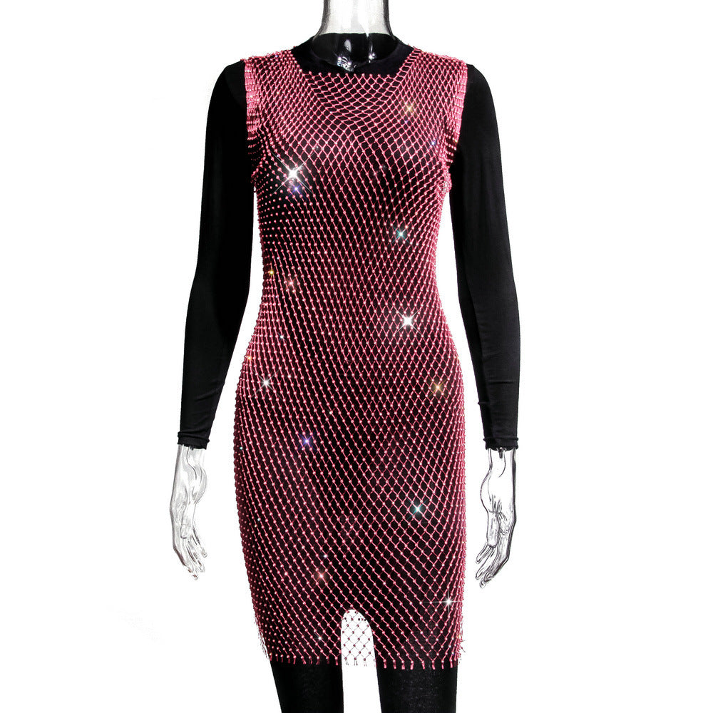 Mesh Strass Strass Fischnetz Kleid