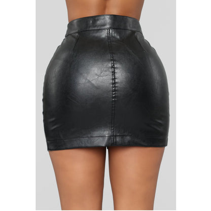 Zipper High Waist Bag Black Short Leather Skirt