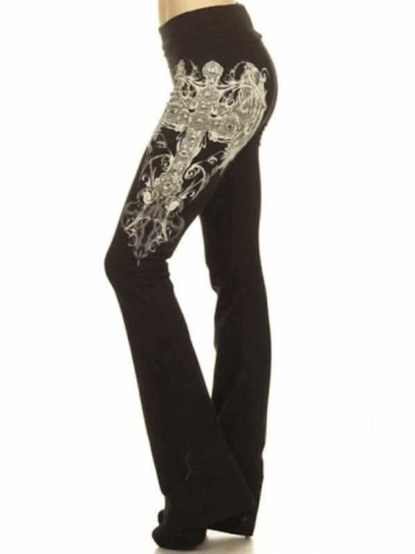 Gothic Cross Wings Print Comfortable Trousers