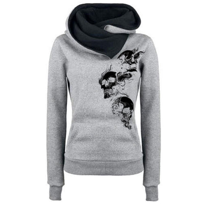 Retro Gothic Three Smoke Skull Print Hoodie