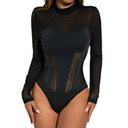 Sexy Mesh Stitching Tight See-through Jumpsuit