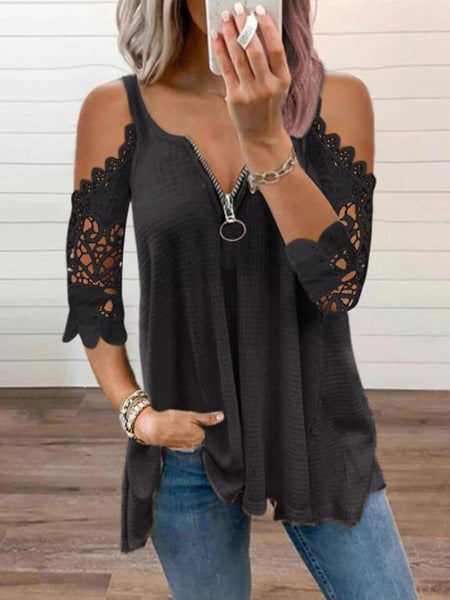 Sling Hollow Lace Sleeves Knit Top