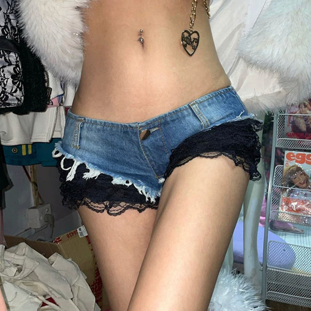 Sexy Lace Low Waist Denim Shorts