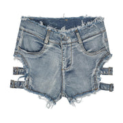 Sexy High Waist Hollow-out Ripped Denim Shorts