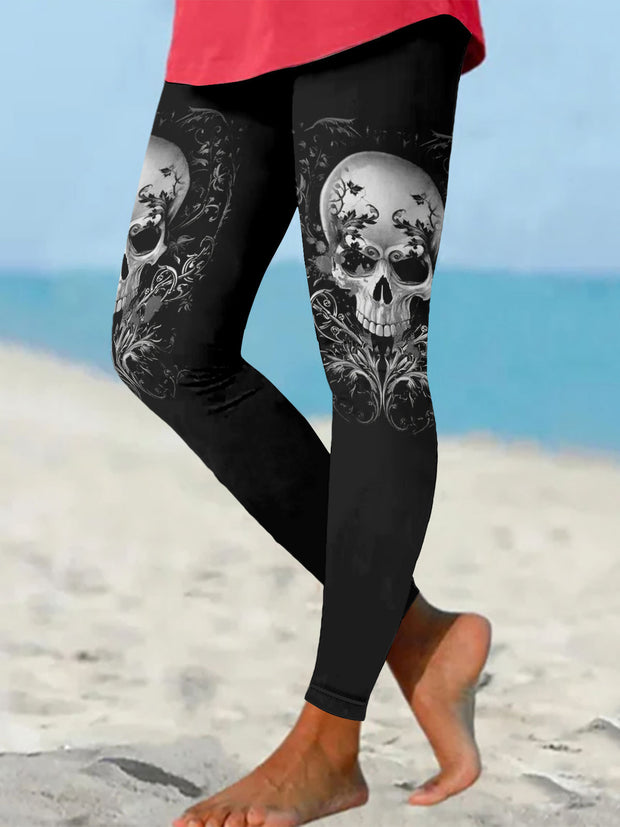 Lässige Yoga-Sporthose mit Totenkopf-Muster