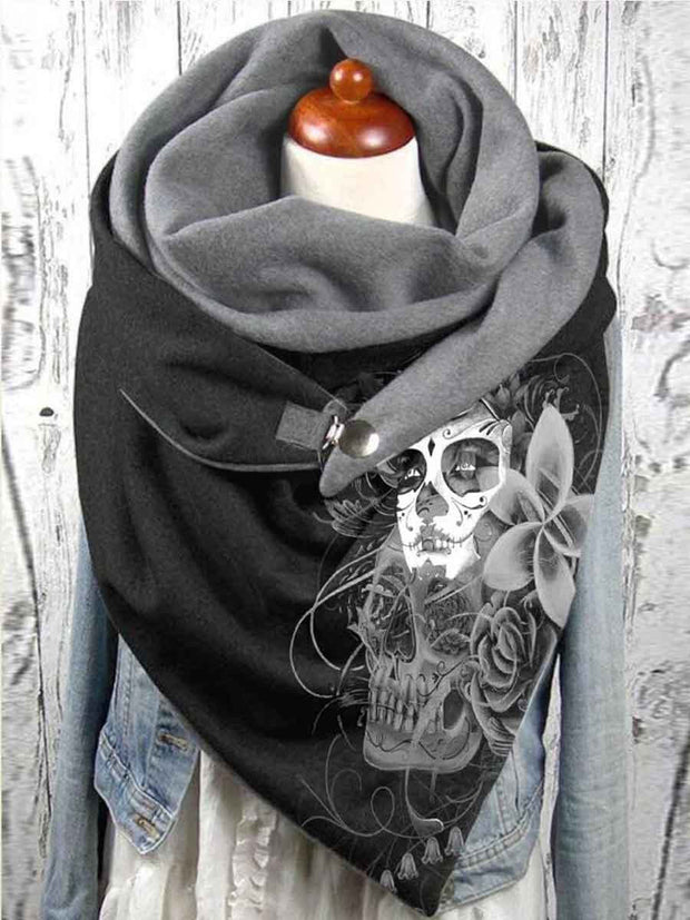 Gothic Style Skull Print Large Triangle Scarf