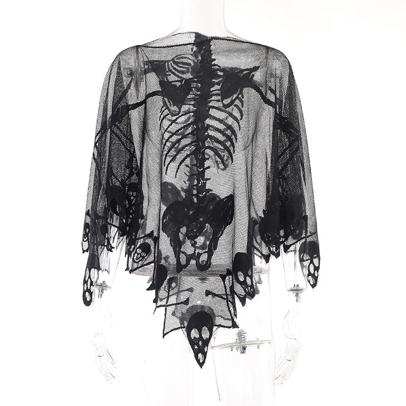 Halloween Skelett Spitzenschal Cape