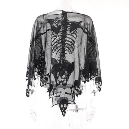 Halloween Skelett Spitzenschal Cape